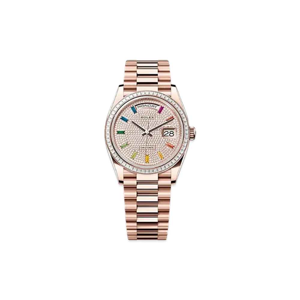 ROLEX Day-Date 36mm Everose Gold Diamond 128395TBR "Pave diamonds"