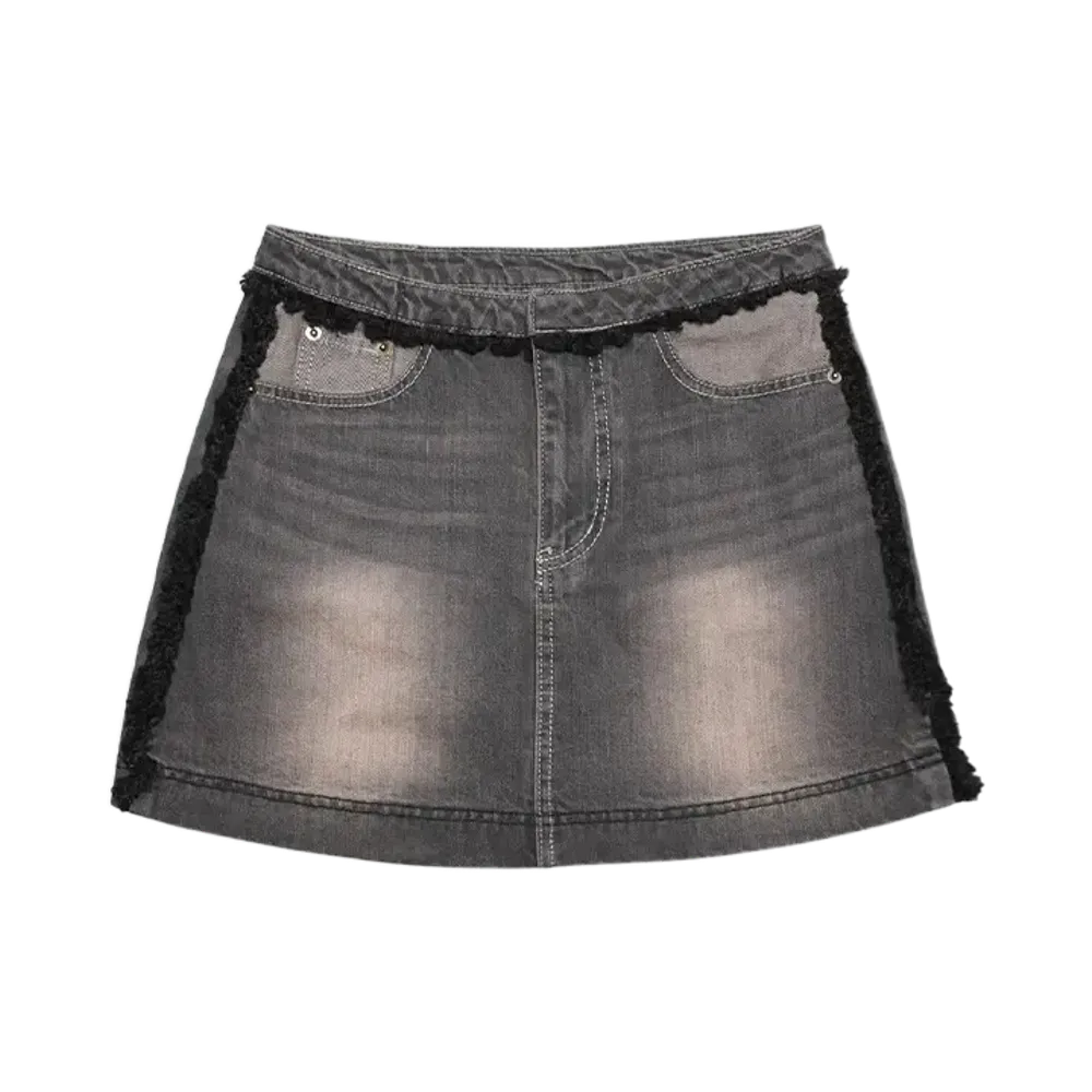 HTH denim boa skirt "BLACK"