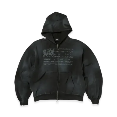 THUG CLUB Dirty Washed Old Glory Zip-Up Hoodie "Black"