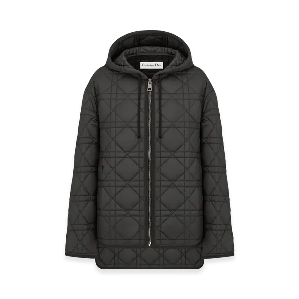 Dior Women's Macrocannage Hooded Peacoat Quilted Technical Taffeta "Black"