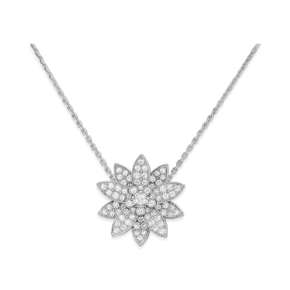 Van Cleef & Arpels Lotus clip pendant medium model "18K White gold/Diamond"