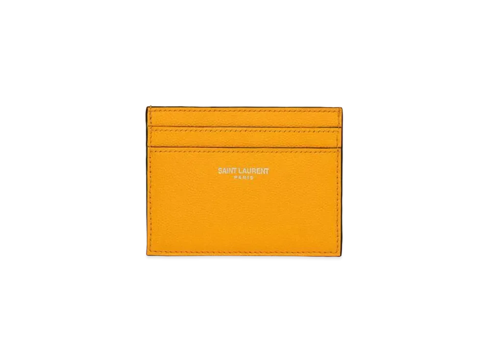 Saint Laurent Saint Laurent Paris Credit Card Case In Grain De Poudre Embossed Leather "Dark Jaune"