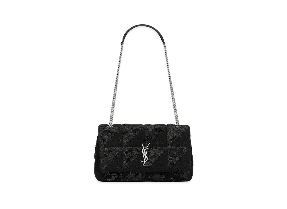 SAINT LAURENT Jamie Medium Carre Rive Gauche In Sequins And Sequined Tweed "Black"