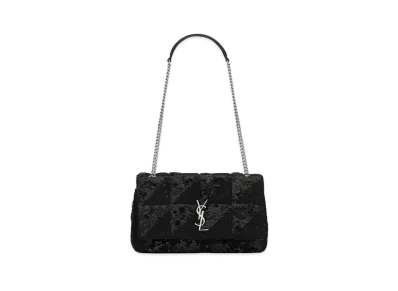 SAINT LAURENT Jamie Medium Carre Rive Gauche In Sequins And Sequined Tweed "Black"