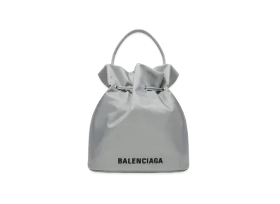 BALENCIAGA Wheel Small Drawstring Bucket Bag "Gray&Silver"