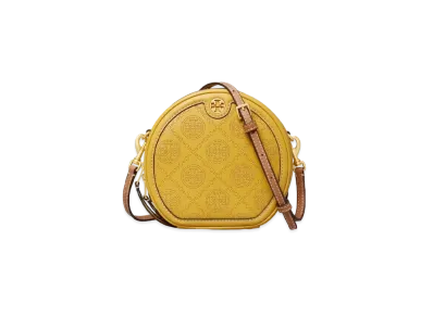 TORY BURCH T Monogram Permarfreto Leather Moon Bag "Golden Sunset"