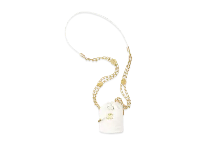CHANEL Mini Bucket Bag Grainy Shiny Calfskin "White"