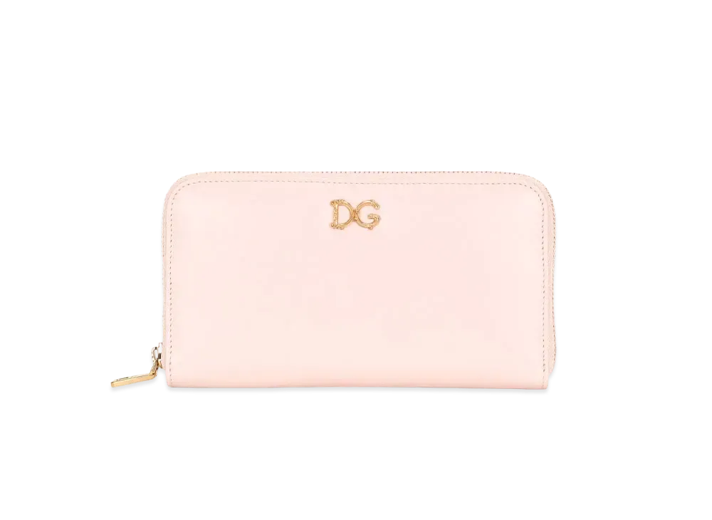 Dolce&Gabbana Zip Around Wallet Calfskin DG Barocco "Pale Pink"