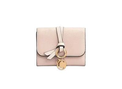 Chloe Alphabet Small Tri Fold Wallet With Leather Link In Grained & Smooth Calfskin "Blush Nude"