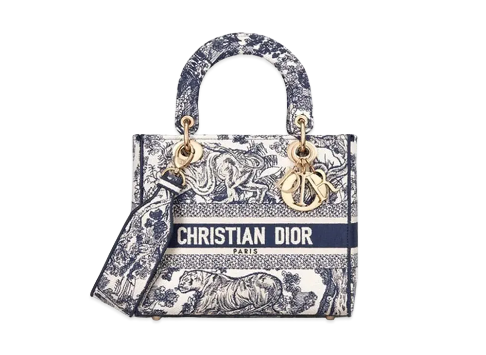 Dior Medium Lady D-Lite Bag Blue Toile de Jouy Embroidery "Blue"