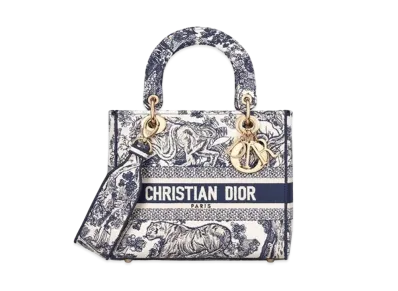 Dior Medium Lady D-Lite Bag Blue Toile de Jouy Embroidery "Blue"