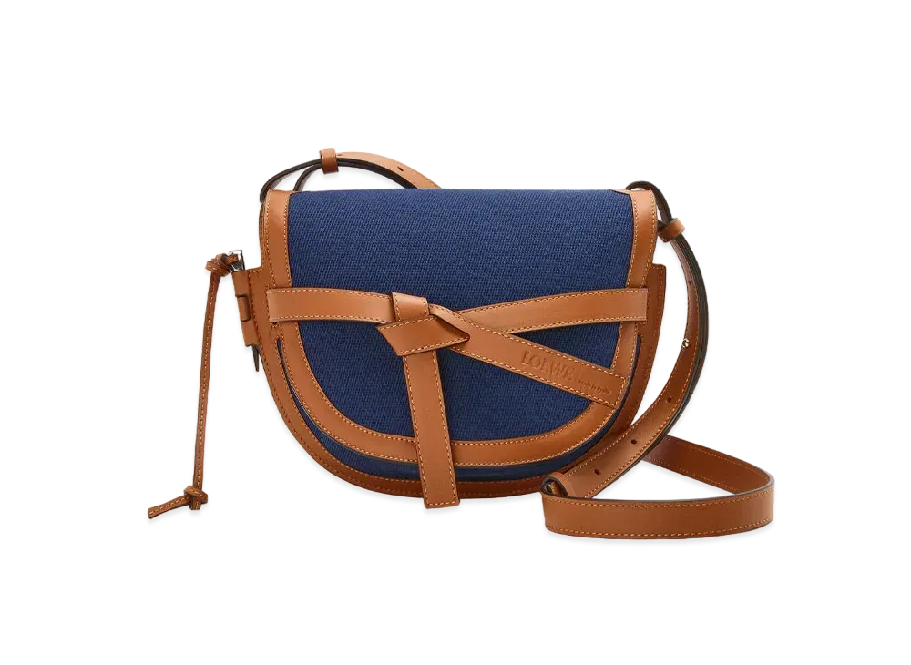 LOEWE Small Gate Bag In Canvas And Calfskin "Navy Blue / Tan"