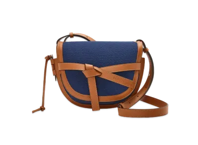 LOEWE Small Gate Bag In Canvas And Calfskin "Navy Blue / Tan"