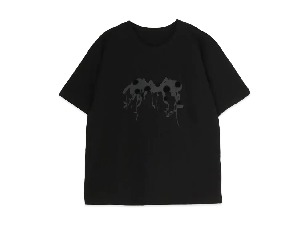 Yohji Yamamoto Y's PLAIN STITCH BUG PIGMENT FLOCKY PRINT ROUND NECK SHORT SLEEVE T "Black"
