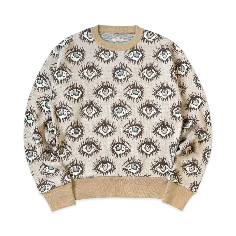 KAPITAL 8G Jacquard Knit Speakeasy Vintage Sweater "Beige"