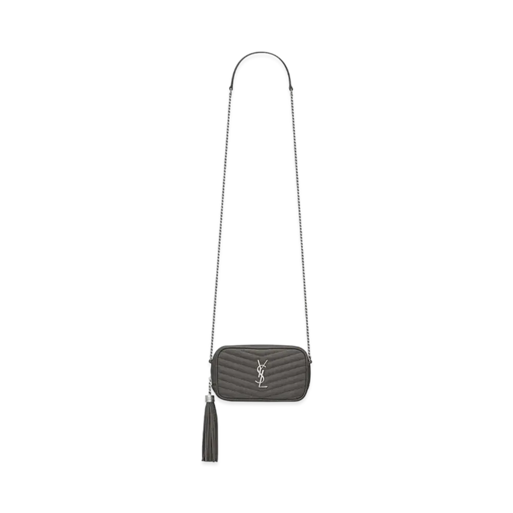 Saint Laurent Lou Mini Bag In Quilted Grain De Poudre Embossed Leather "Asphalt Grey"