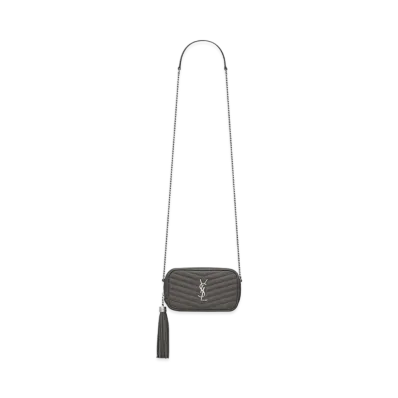 Saint Laurent Lou Mini Bag In Quilted Grain De Poudre Embossed Leather "Asphalt Grey"