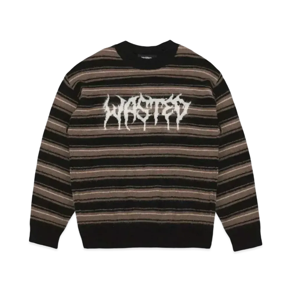 WASTED PARIS Sweater Stripes Feeler Fuzzy "Black"