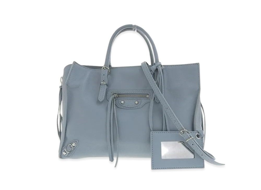 バレンシアガ ザ ペーパー レザーハンドバッグ "ブルーグレー"