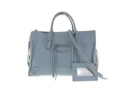 BALENCIAGA The Papier Leather Handbag Blue Grey"