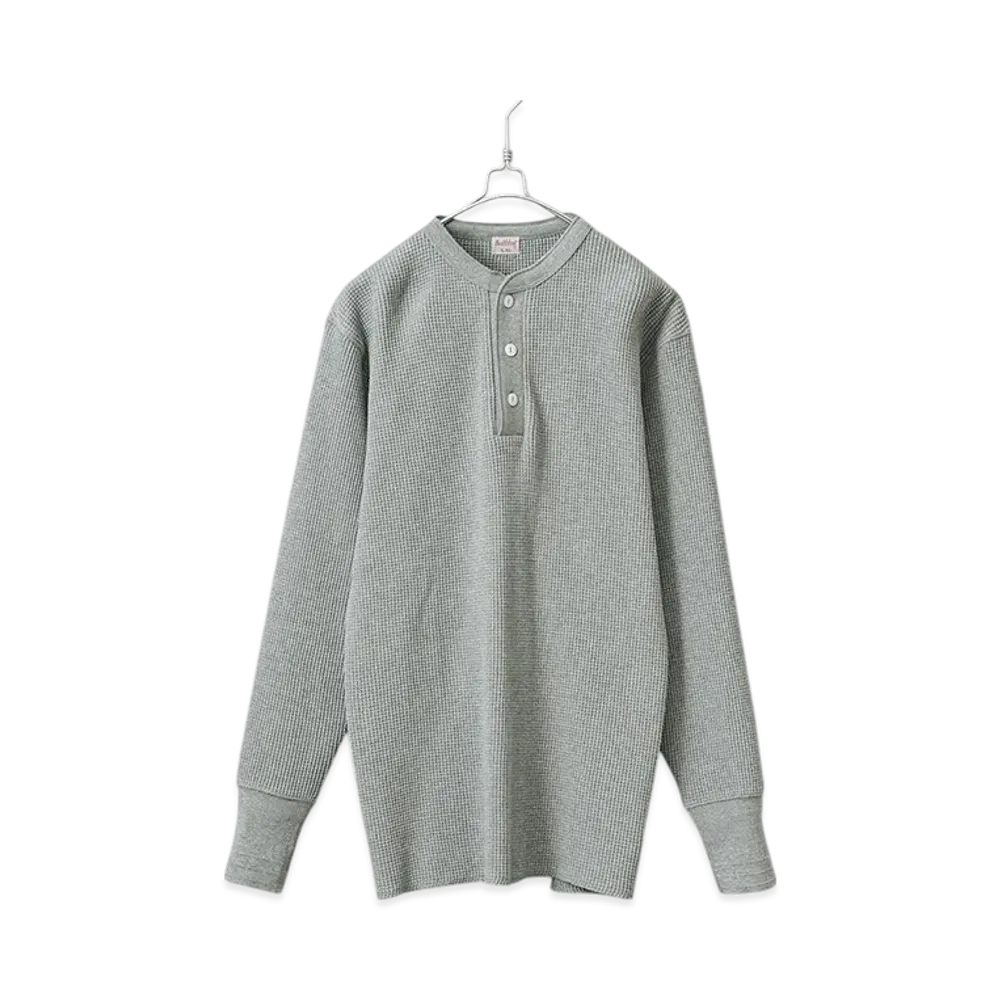 Healthknit Super Heavy Waffle Henley Neck Long Sleeve T-Shirt "Heather Gray"