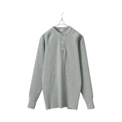 Healthknit Super Heavy Waffle Henley Neck Long Sleeve T-Shirt "Heather Gray"