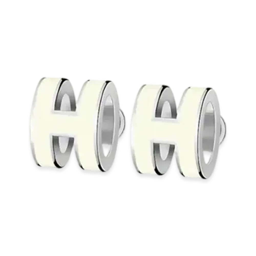 Hermes Mini Pop H Earrings "Palladium/Blanc"