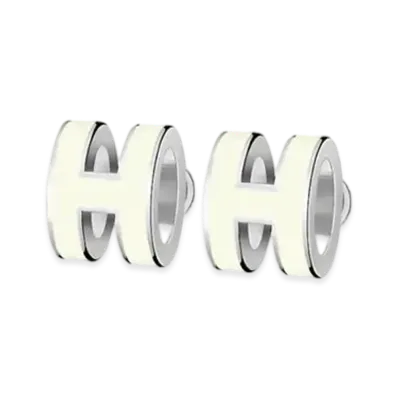 Hermes Mini Pop H Earrings "Palladium/Blanc"