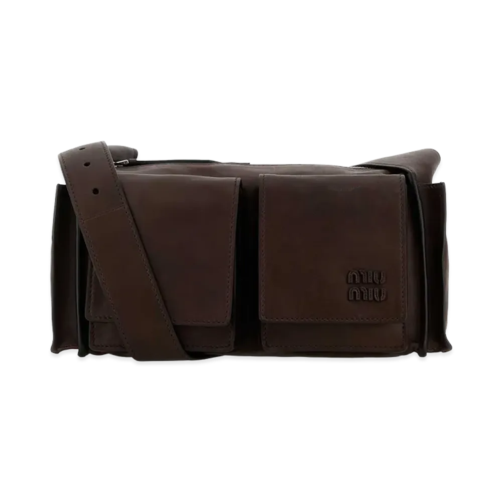 MIU MIU Women's Nappa Leather Utilitaire Crossbody Bag "Dark Brown"