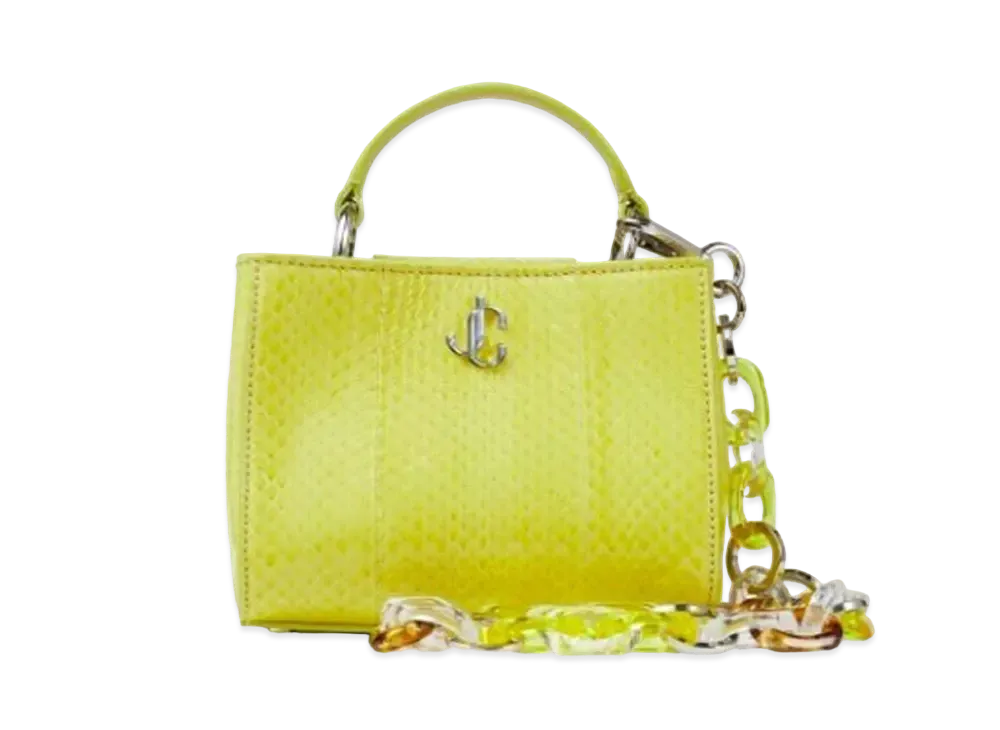 Jimmy Choo Varenne Top Handle Mini Glossy Elaphe Mini Handbag With Perspecs Chain "Sunbleached"