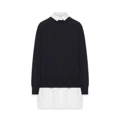 sacai Women's Layered Poplin and Cotton Knit Dress "Black"