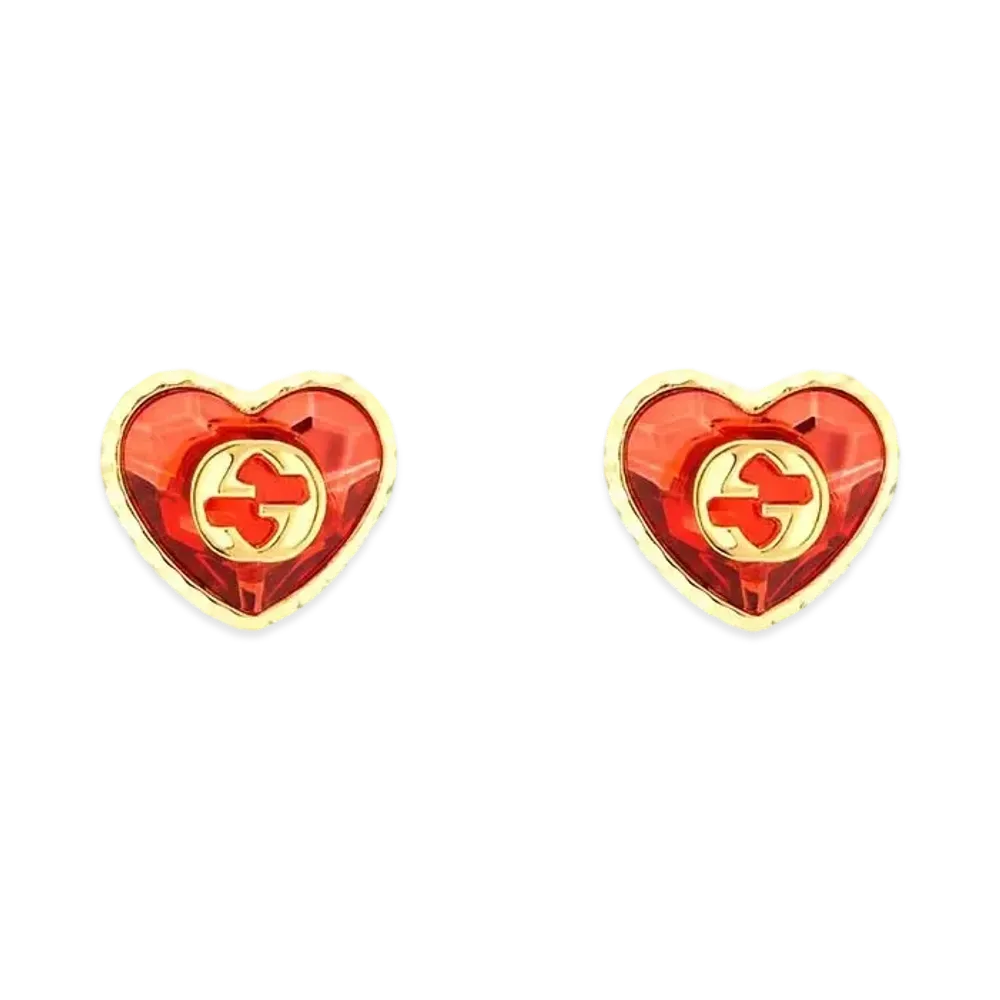 GUCCI Earrings With Interlocking G Crystal Hearts