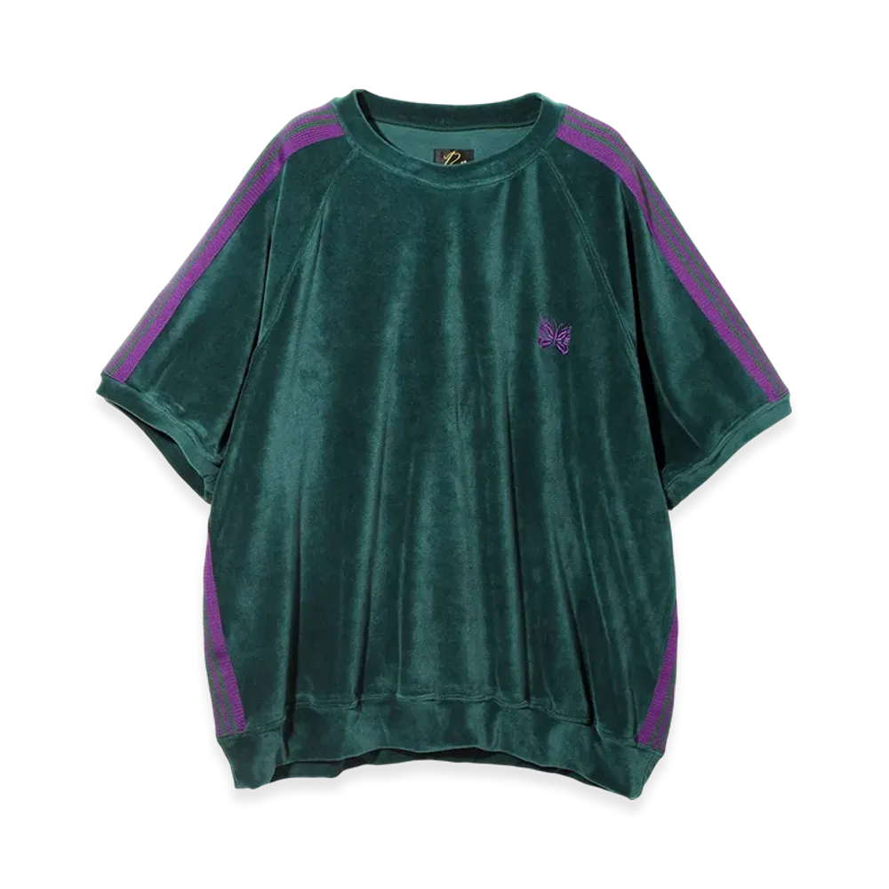 NEEDLES S/S Track Crew Neck Shirt - C/PE Velour "Green"