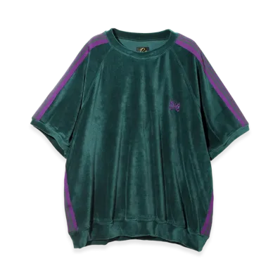 NEEDLES S/S Track Crew Neck Shirt - C/PE Velour "Green"