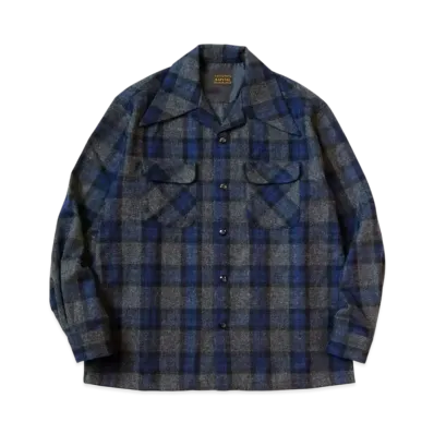 KAPITAL Wool Check Drizzle Langle Color Border Shirt "Navy"