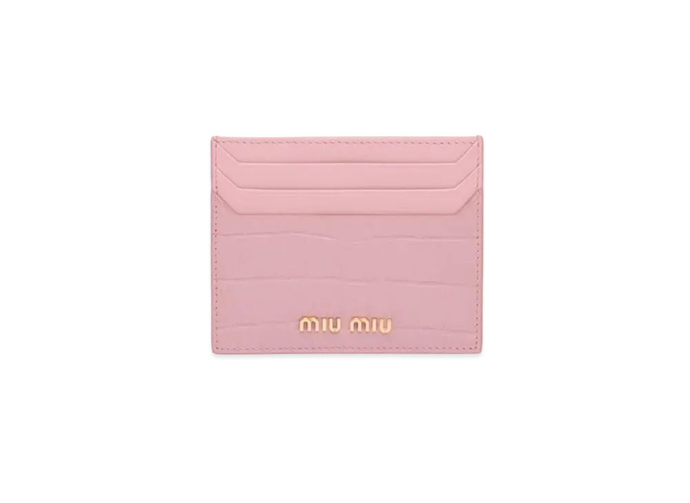 MIU MIU Crocodile Printed Leather Card Case "Pink"