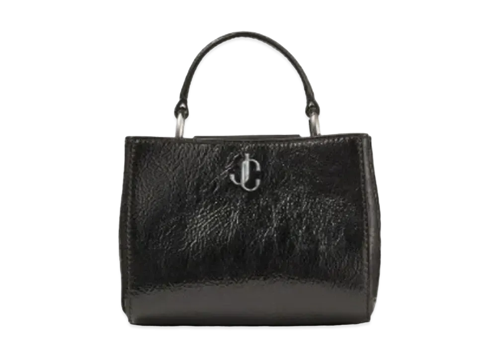 Jimmy Choo Varenne Top Handle Mini Patent Textured Leather Mini Bag With JC Logo "Gunmetal/Black"