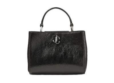 Jimmy Choo Varenne Top Handle Mini Patent Textured Leather Mini Bag With JC Logo "Gunmetal/Black"