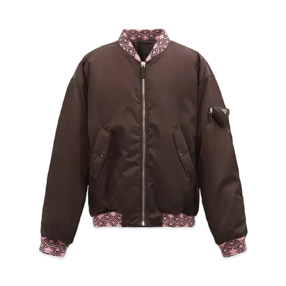 PRADA Logo Pocket Re-Nylon Bomber Jacket "Brown"