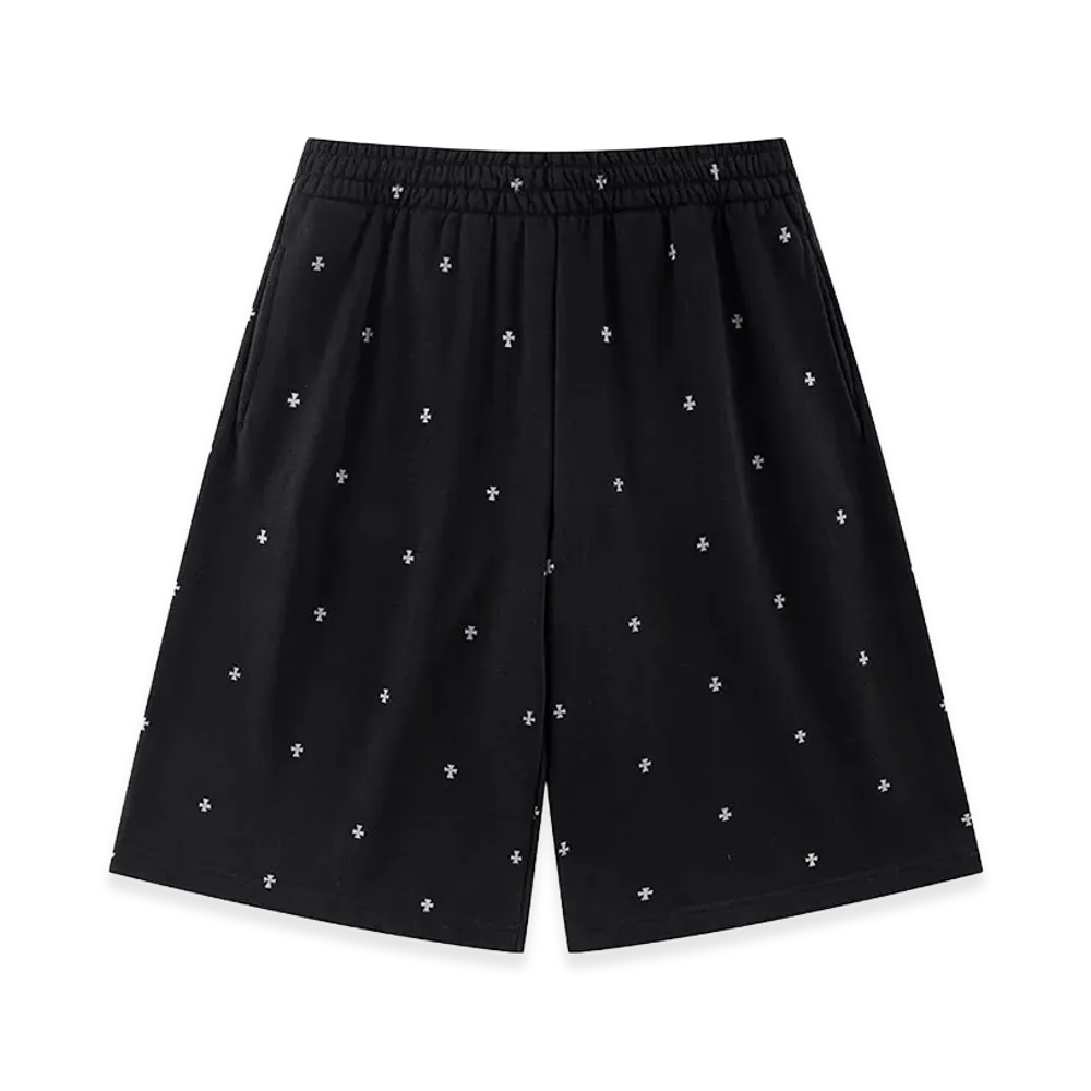 Unknown London Tiny Cross Glitter Baggy Sweat Shorts "Black"