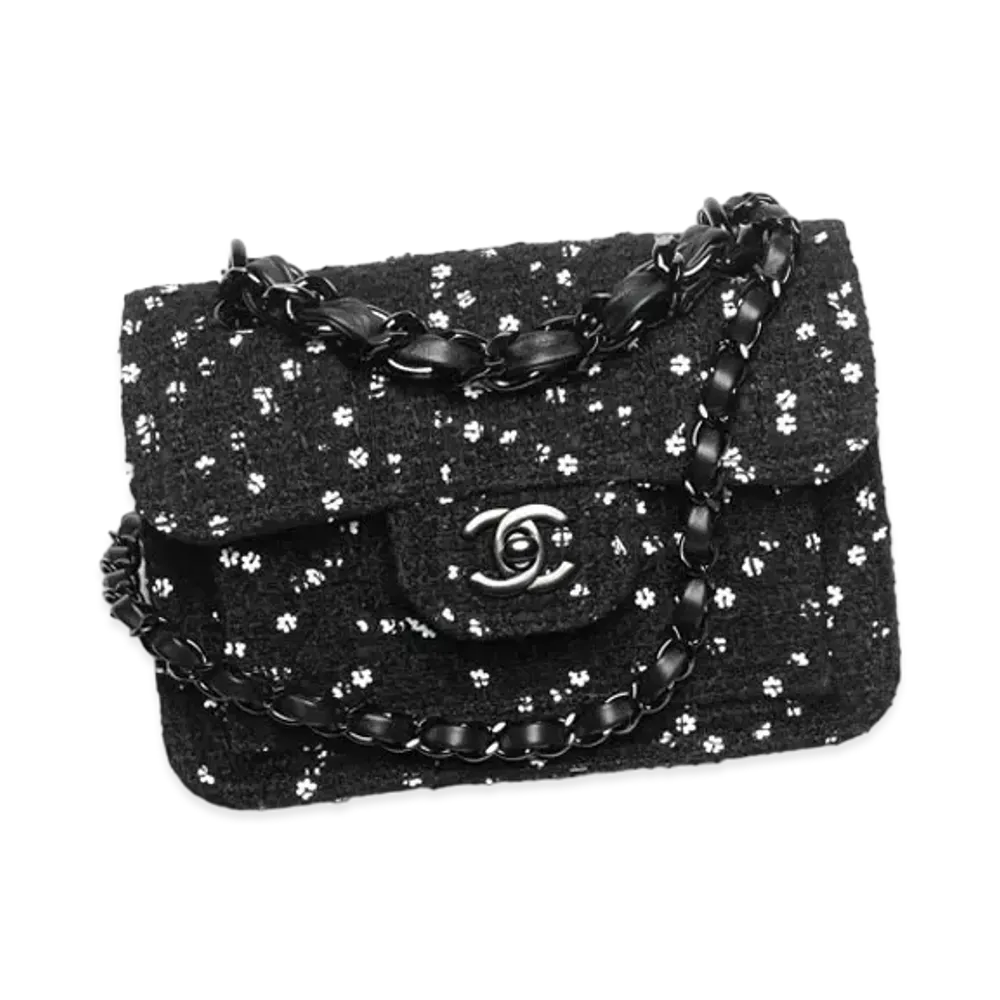 CHANEL Mini Flap Bag Tweed Sequins "Black/White"