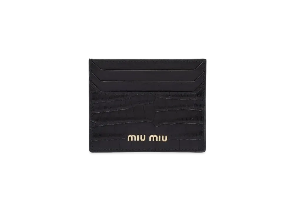 MIU MIU Crocodile Printed Leather Card Case "Black"