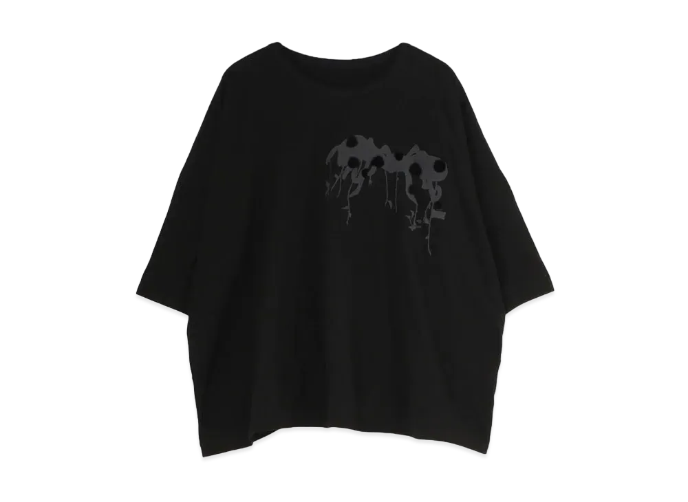 Yohji Yamamoto Y's PLAIN STITCH BUG PIGMENT FLOCKY PRINT ROUND NECK BIG T "Black"