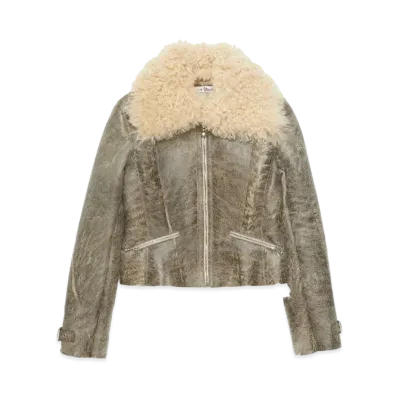 Acne Studios Leather Shearling Jacket "Grey/Beige"