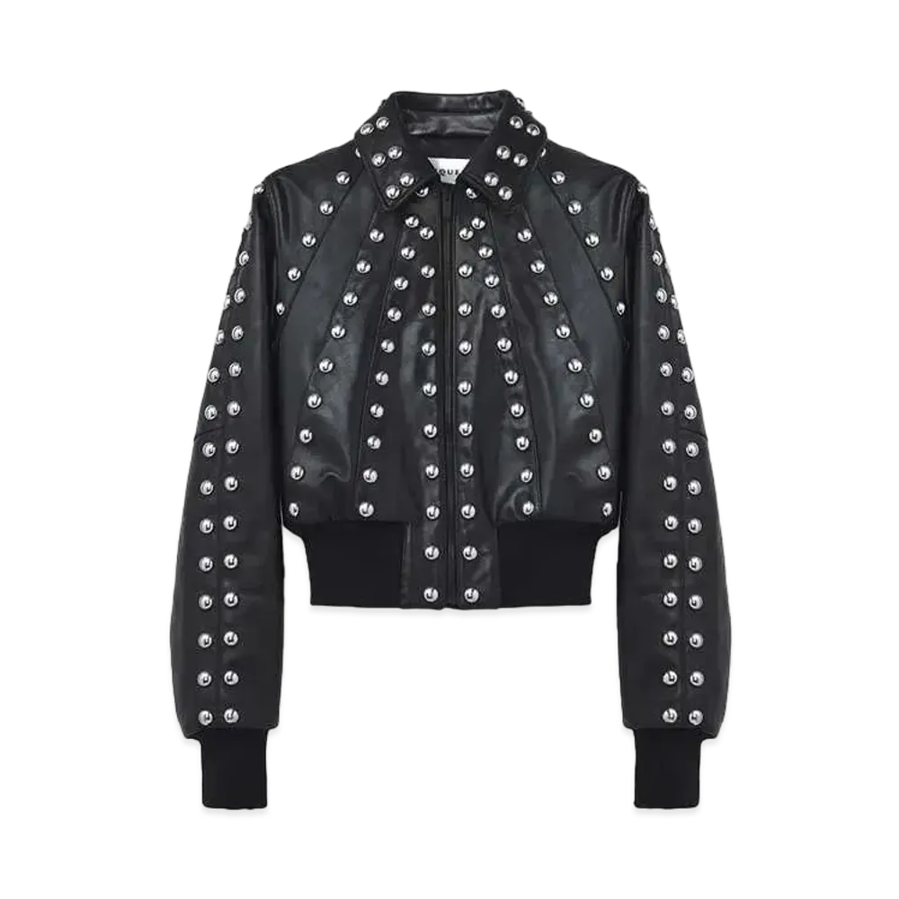 Alexander McQUEEN Studded Leather Bomber Jacket "Black"