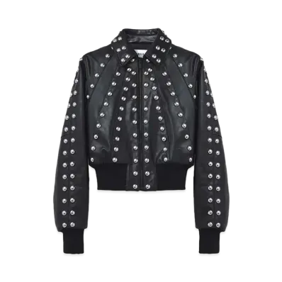 Alexander McQUEEN Studded Leather Bomber Jacket "Black"
