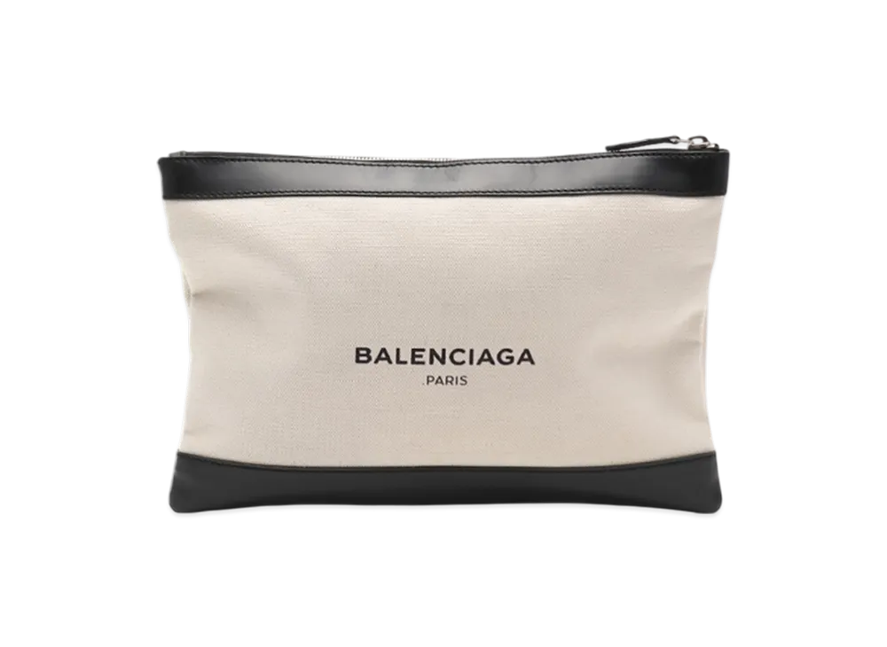 バレンシアガ ネイビークリップ クラッチバッグ "ナチュラル/ブラック 373834