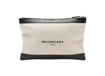 BALENCIAGA Navy Clip Clutch Bag "Natural/Black"