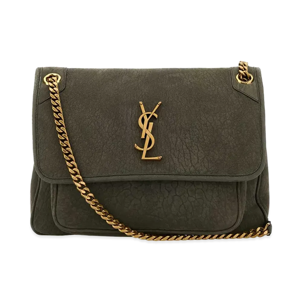 Saint Laurent Women's Suede Medium Niki Shoulder Bag "Dark Gray"
