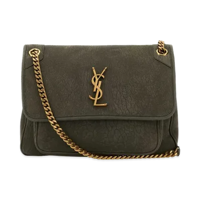 Saint Laurent Women's Suede Medium Niki Shoulder Bag "Dark Gray"